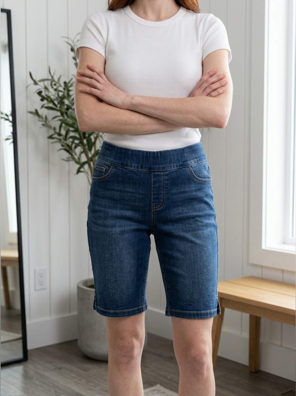 Contrast Plus Denim Shorts - Size 20P